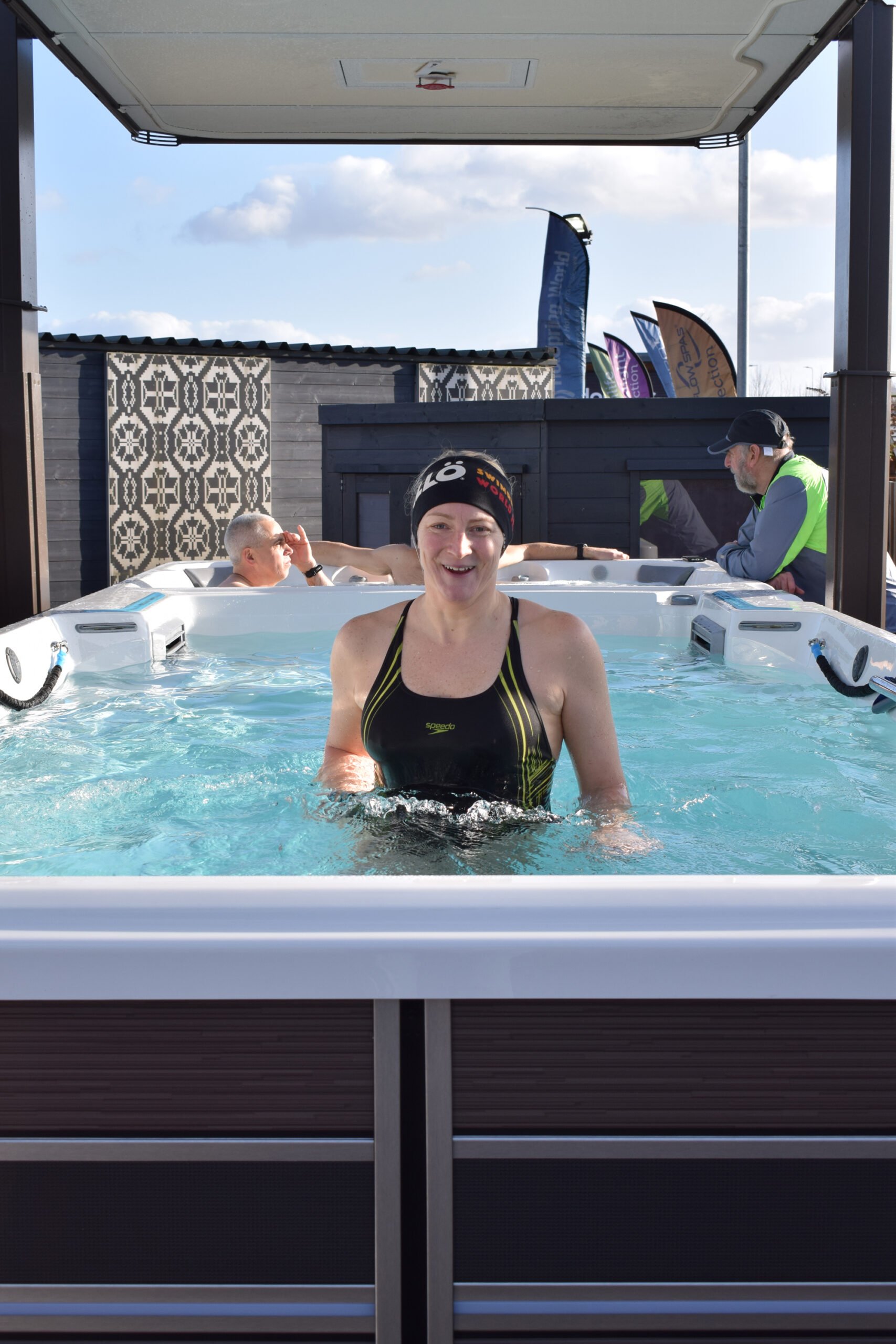 Triathletes run in our Endless Pools, Peterborough Showroom